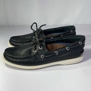 Sperry black and white leather topsiders: